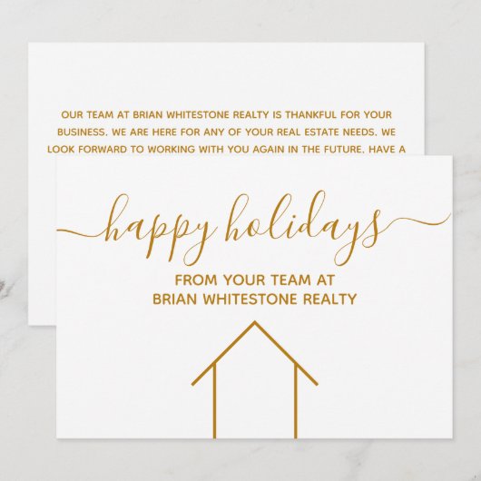 Happy Holidays Vastgoedbedrijf Goud Corporate Feestdagenkaart (Voorkant / Achterkant)