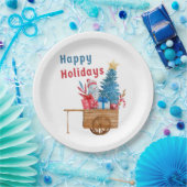 Happy Holidays Wagon with Snowman Papieren Bordje (Feest)
