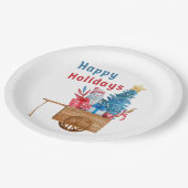 Happy Holidays Wagon with Snowman Papieren Bordje (Gekanteld)