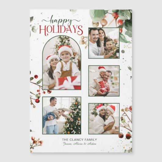 Happy Holidays Watercolor Holly Botanical 5 Photo (Voorkant)