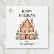 Happy Holidays Watercolor House Personalized 