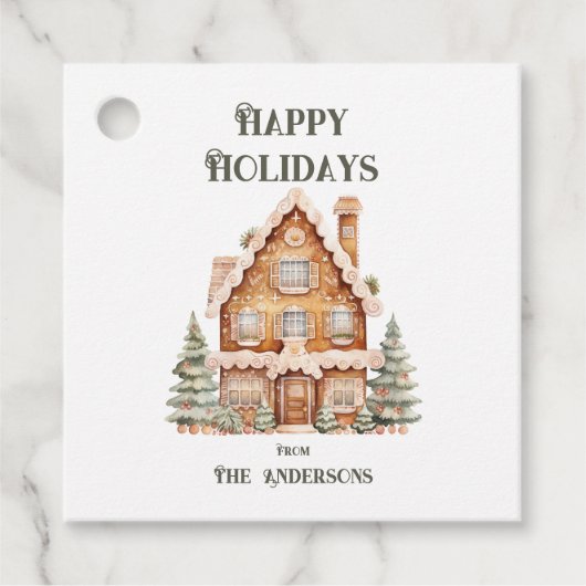 Happy Holidays Watercolor House Personalized  Bedankjes Labels (Voorkant)