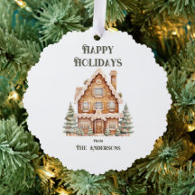 Happy Holidays Watercolor House Personalized 