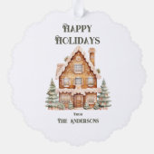 Happy Holidays Watercolor House Personalized  Ornament Kaart (Achterkant)