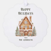 Happy Holidays Watercolor House Personalized  Ornament Kaart (Voorkant)