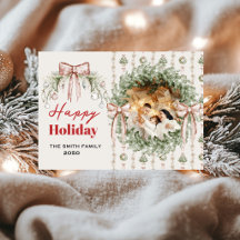 Happy Holidays Watercolor Pine Wreath Photo