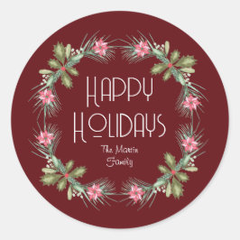 Happy Holidays watercolor wreath sticker