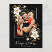 Happy Holidays White Flowers Christmas Photo Briefkaart (Voorkant)