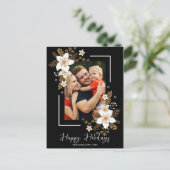 Happy Holidays White Flowers Christmas Photo Briefkaart (Staand voorkant)