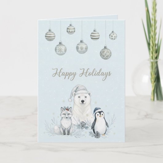   Happy Holidays Winter Arctic Animals  Feestdagen Kaart (Voorkant)