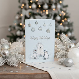   Happy Holidays Winter Arctic Animals  Feestdagen Kaart