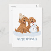 Happy Holidays Winter Goldendoodle Dog Snowman Briefkaart (Voorkant / Achterkant)