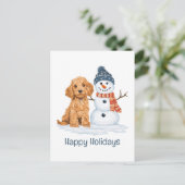 Happy Holidays Winter Goldendoodle Dog Snowman Briefkaart (Staand voorkant)