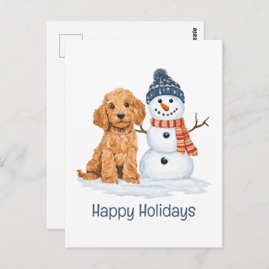 Happy Holidays Winter Goldendoodle Dog Snowman Briefkaart (Voorkant / Achterkant)