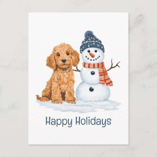 Happy Holidays Winter Goldendoodle Dog Snowman Briefkaart (Voorkant)