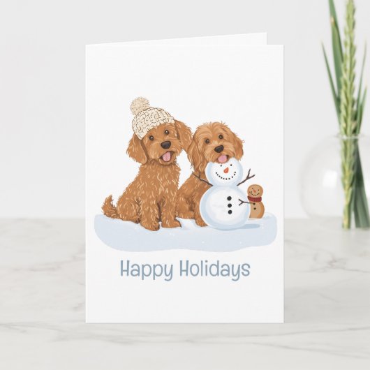 Happy Holidays Winter Goldendoodle Dog Snowman Kaart (Voorkant)