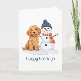 Happy Holidays Winter Goldendoodle Dog Snowman Kaart