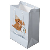 Happy Holidays Winter Goldendoodle Dog Snowman Medium Cadeauzakje (Voorkant Gekanteld)