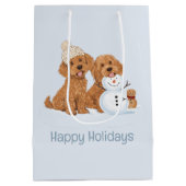 Happy Holidays Winter Goldendoodle Dog Snowman Medium Cadeauzakje (Achterkant)