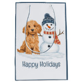 Happy Holidays Winter Goldendoodle Dog Snowman Medium Cadeauzakje (Voorkant)