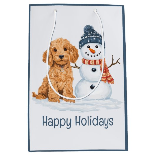 Happy Holidays Winter Goldendoodle Dog Snowman Medium Cadeauzakje (Voorkant)