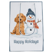 Happy Holidays Winter Goldendoodle Dog Snowman Medium Cadeauzakje (Achterkant)