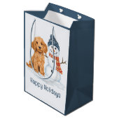 Happy Holidays Winter Goldendoodle Dog Snowman Medium Cadeauzakje (Achterkant Gekanteld)