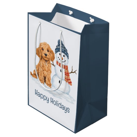 Happy Holidays Winter Goldendoodle Dog Snowman Medium Cadeauzakje (Achterkant Gekanteld)