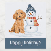 Happy Holidays Winter Goldendoodle Dog Snowman Wijn Etiket (Enkel label)