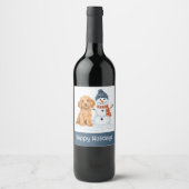 Happy Holidays Winter Goldendoodle Dog Snowman Wijn Etiket (Voorkant)