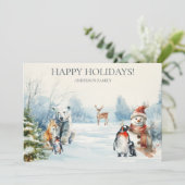 Happy Holidays Winter Wonderland Animals Card Feestdagenkaart (Staand voorkant)