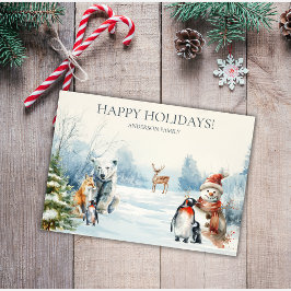 Happy Holidays Winter Wonderland Animals Card Feestdagenkaart