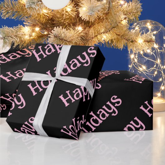 Happy Holidays Wrapping Pink Lettering Cadeaupapier (Feestdagen)