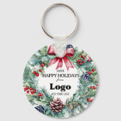 Happy Holidays Wreath Bow Logo Gift For Custumers Sleutelhanger (Voorkant)