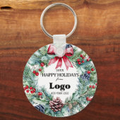 Happy Holidays Wreath Bow Logo Gift For Custumers Sleutelhanger (Voorkant)