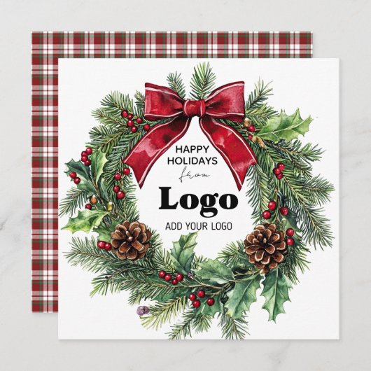 Happy Holidays Wreath Business Logo Bulk Custumer Feestdagenkaart (Voorkant / Achterkant)