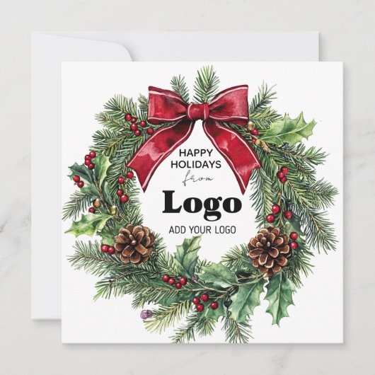 Happy Holidays Wreath Business Logo Bulk Custumer Feestdagenkaart (Voorkant)
