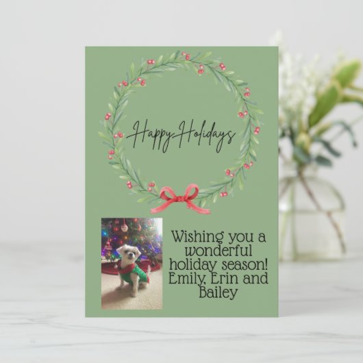 Happy Holidays Wreath Card Kaart (Staand voorkant)