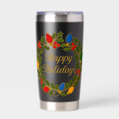 Happy Holidays Wreath Christmas Lights and Holly Geïsoleerde Drinkbeker (Voorkant)