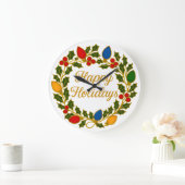 Happy Holidays Wreath Christmas Lights and Holly Grote Klok (Huis)