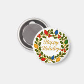 Happy Holidays Wreath Christmas Lights and Holly Magneet (Voorkant / Achterkant)