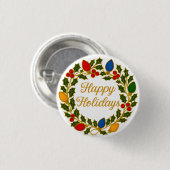 Happy Holidays Wreath Christmas Lights and Holly Ronde Button 3,2 Cm (Voorkant /achterkant)