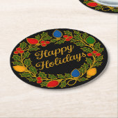 Happy Holidays Wreath Christmas Lights and Holly Ronde Kartonnen Onderzetter (Gebogen)