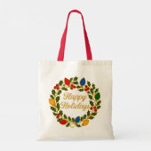 Happy Holidays Wreath Christmas Lights and Holly Tote Bag (Achterkant)