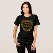 Happy Holidays Wreath Christmas Lights and Holly Tri-Blend Shirt (Voorkant volledig)