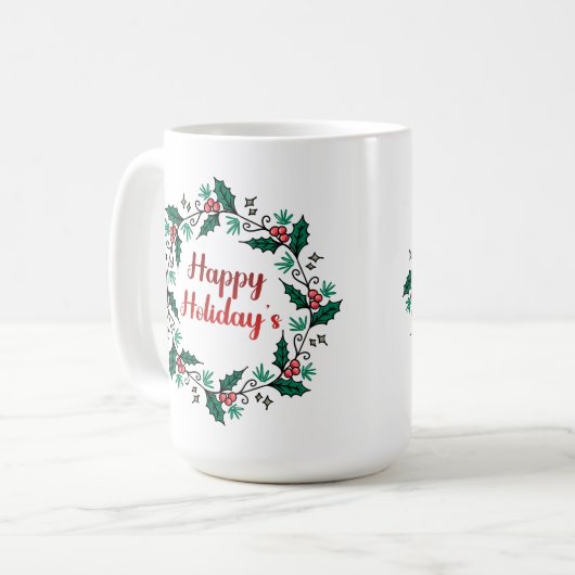Happy Holiday's Wreath Mug Koffiemok (Voorkant links)