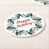 Happy Holiday's Wreath Paper Coaster Ronde Kartonnen Onderzetter (Gebogen)