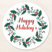Happy Holiday's Wreath Paper Coaster Ronde Kartonnen Onderzetter (Voorkant)