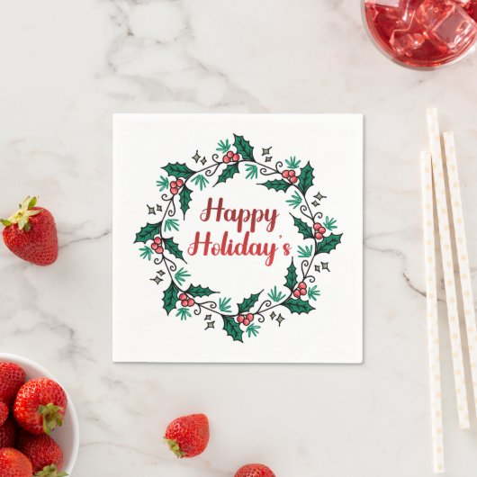 Happy Holiday's Wreath Paper Napkin Servet (Insitu)