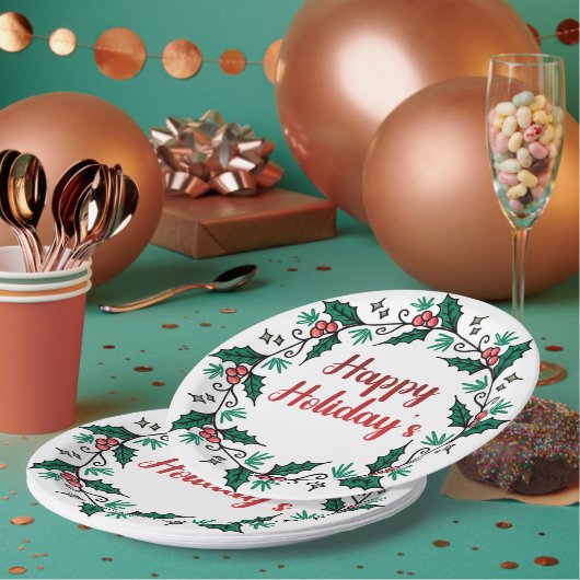 Happy Holiday's Wreath Paper Plate Papieren Bordje (Multi)